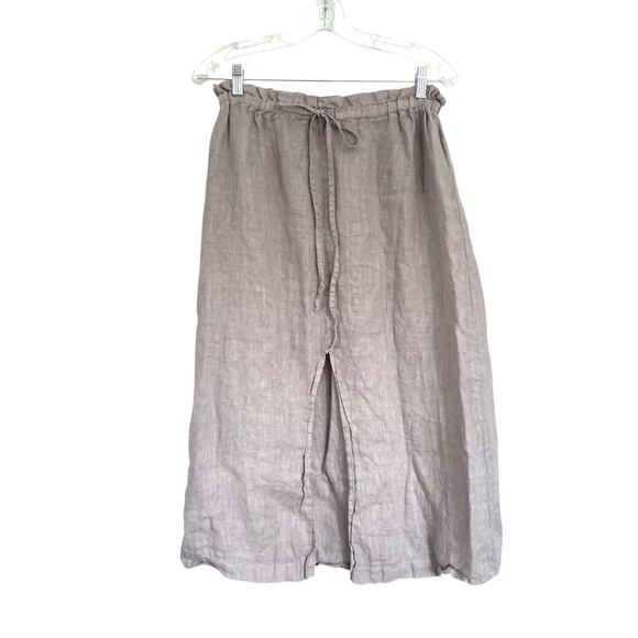 Luca Vanucci Midi Skirt XL Taupe Tan Linen  Front Slit‎ - Picture 1 of 8